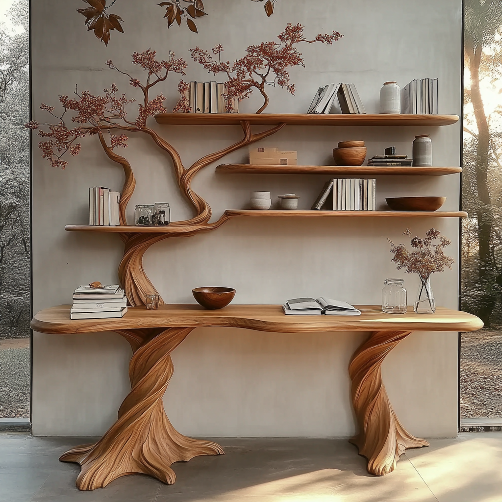 Arvion Live Edge Solid Wood Console Table with Shelves - Timberustic Console Table with Shelves