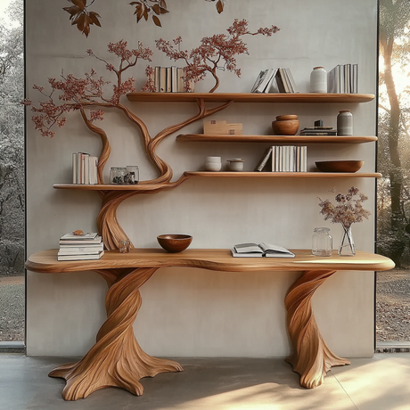 Arvion Live Edge Solid Wood Console Table with Shelves - Timberustic Console Table with Shelves