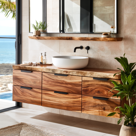 Arvion Live Edge Solid Wood Floating Bathroom Vanity with Drawers SPA245566 - Timberustic Floating Bathroom Vanity With Drawers