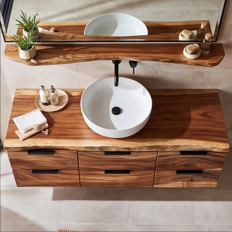 Arvion Live Edge Solid Wood Floating Bathroom Vanity with Drawers SPA245566 - Timberustic Floating Bathroom Vanity With Drawers