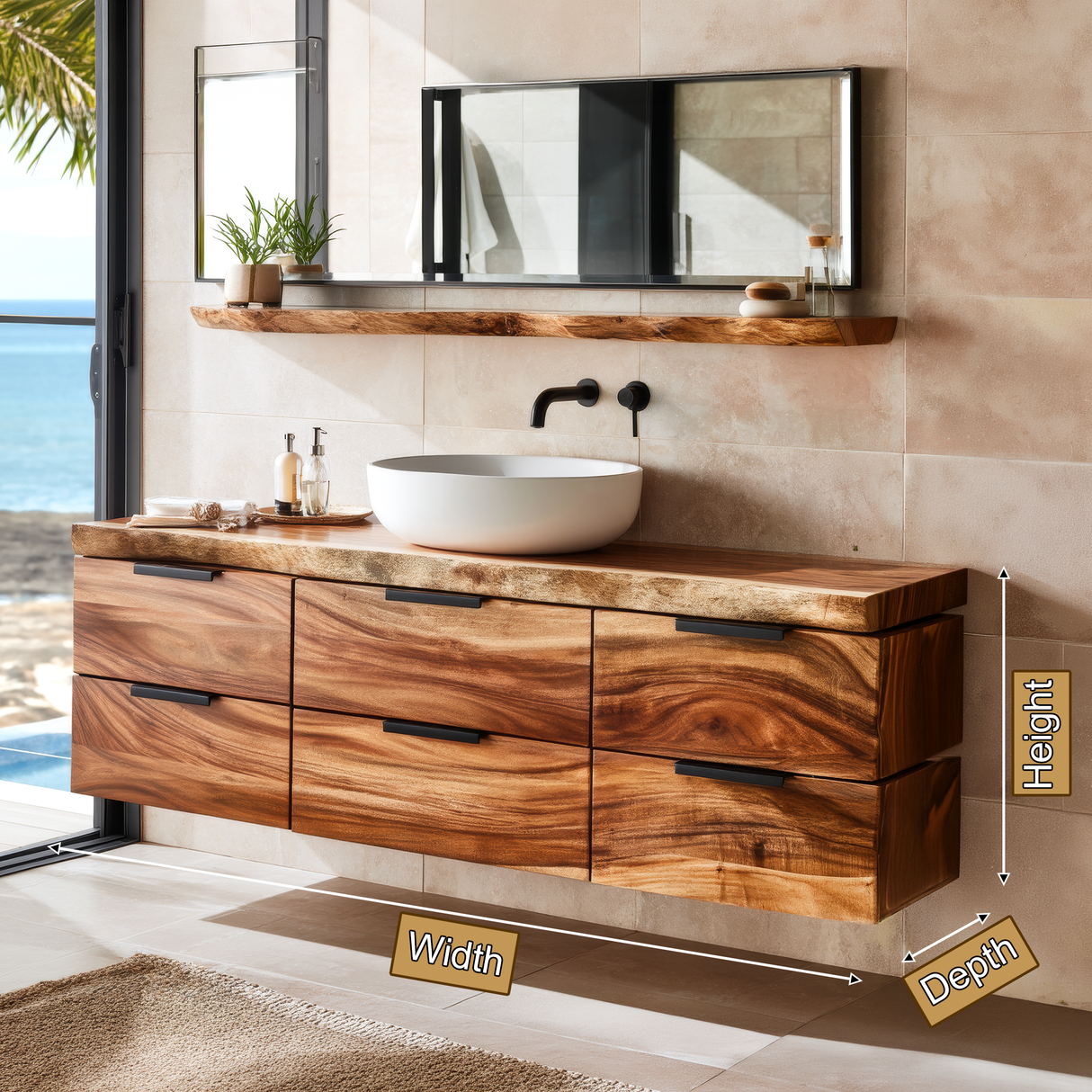 Arvion Live Edge Solid Wood Floating Bathroom Vanity with Drawers SPA245566 - Timberustic Floating Bathroom Vanity With Drawers