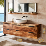 Arvion Live Edge Solid Wood Floating Bathroom Vanity with Drawers SPA245566 - Timberustic Floating Bathroom Vanity With Drawers
