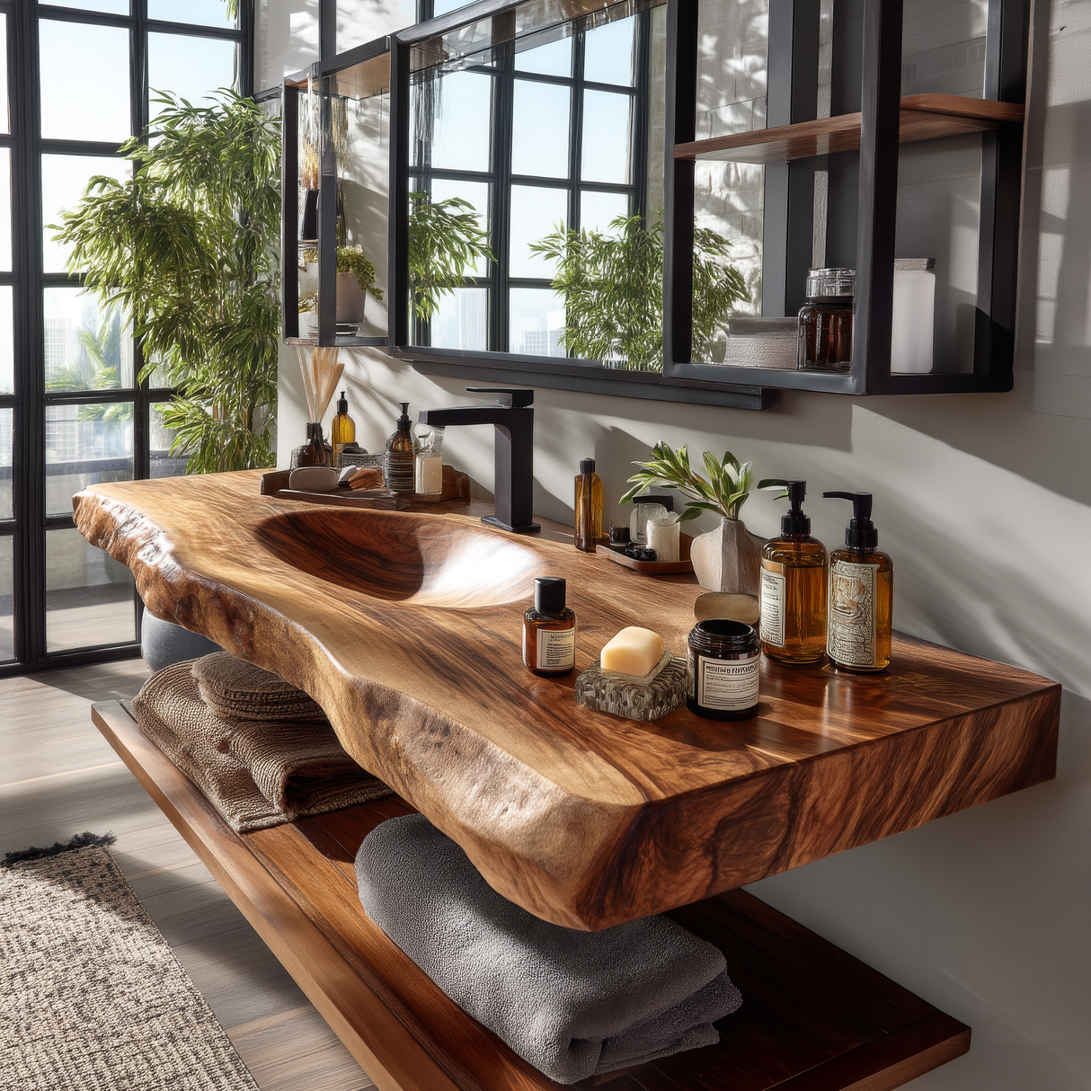 Arvion Live Edge Solid Wood Floating Bathroom Vanity with Integrated Sink SPA951365 - Timberustic Floating Bathroom Vanity with Integrated Sink