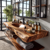 Arvion Live Edge Solid Wood Floating Bathroom Vanity with Integrated Sink SPA951365 - Timberustic Floating Bathroom Vanity with Integrated Sink