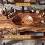 Arvion Live Edge Solid Wood Floating Bathroom Vanity with Integrated Sink SPA951365 - Timberustic Floating Bathroom Vanity with Integrated Sink