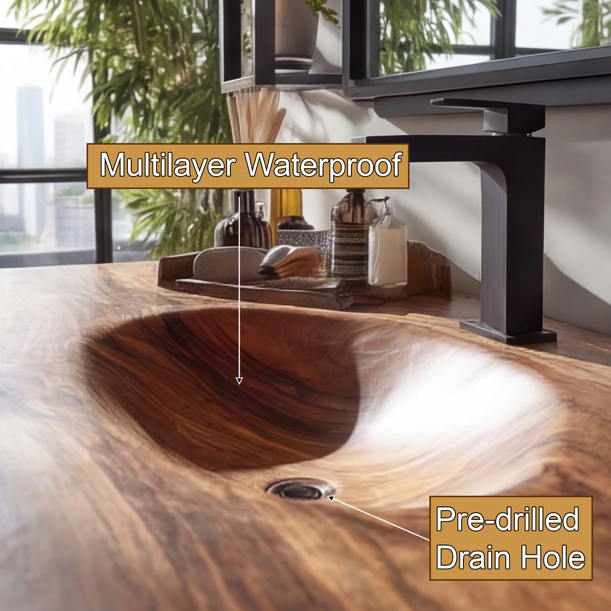 Arvion Live Edge Solid Wood Floating Bathroom Vanity with Integrated Sink SPA951365 - Timberustic Floating Bathroom Vanity with Integrated Sink