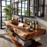 Arvion Live Edge Solid Wood Floating Bathroom Vanity with Integrated Sink SPA951365 - Timberustic Floating Bathroom Vanity with Integrated Sink