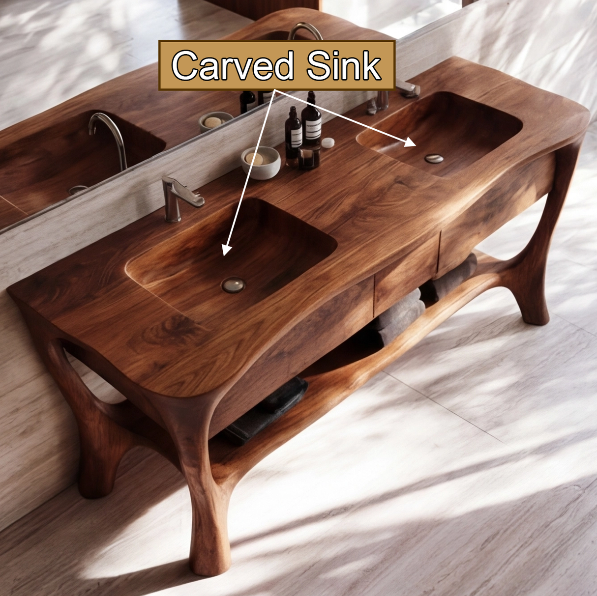 Arvion Sculpted Solid Wood Freestanding Bathroom Vanity with Drawers - Timberustic Freestanding Bathroom Vanity with Drawers