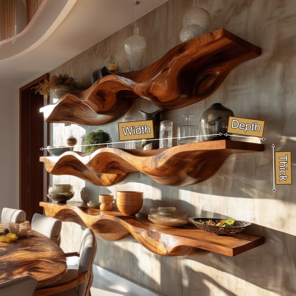 Arvion Sculpted Solid Wood Floating Shelf SPA963205 - Timberustic Floating Shelf