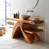 Arvion Sculpted Solid Wood Freestanding Bathroom Vanity with Shelves - Timberustic Freestanding Bathroom Vanity with Shelves
