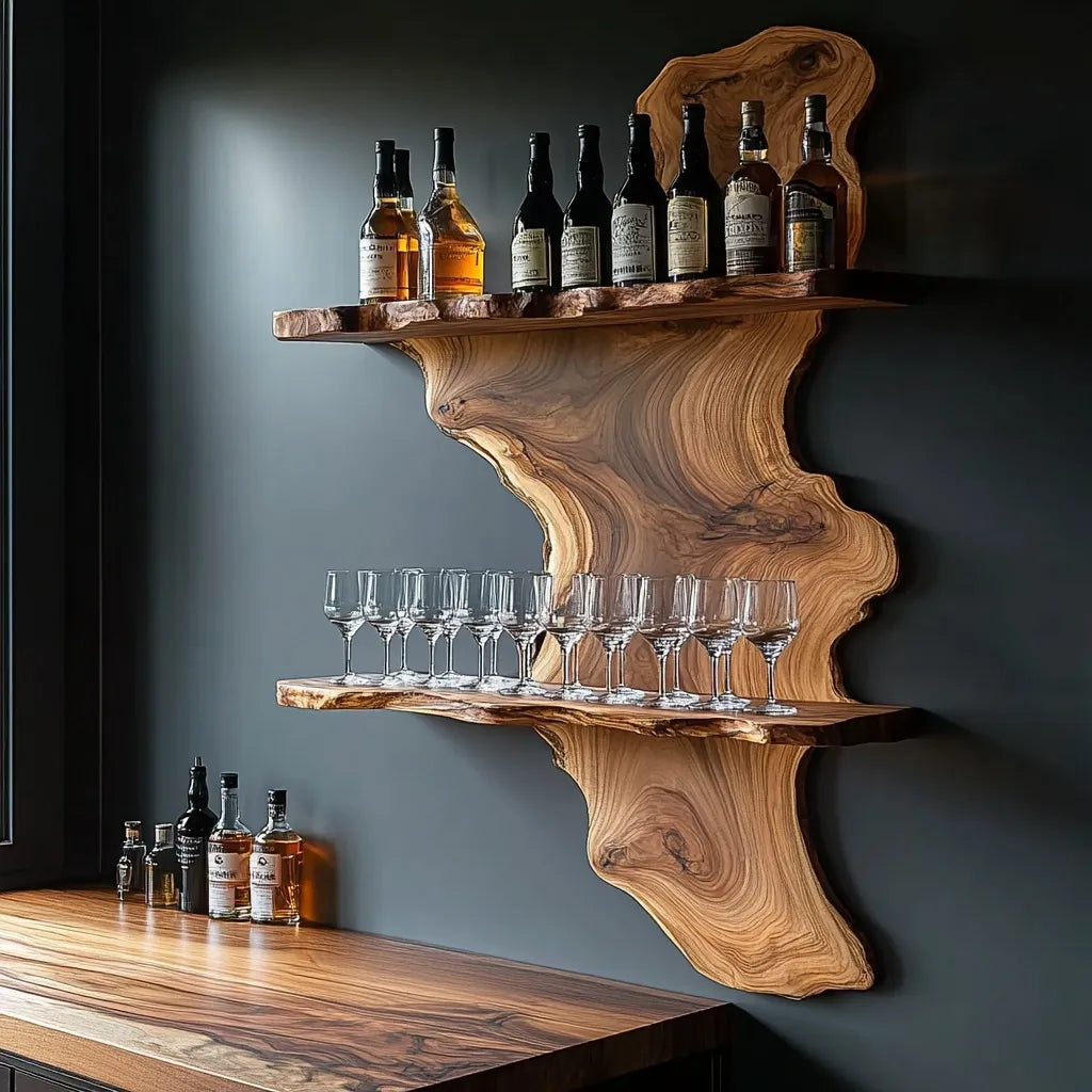 Ashenvale Live Edge Handcrafted Floating Wine Shelf SPA209955 - Timberustic Floating Wine Shelf