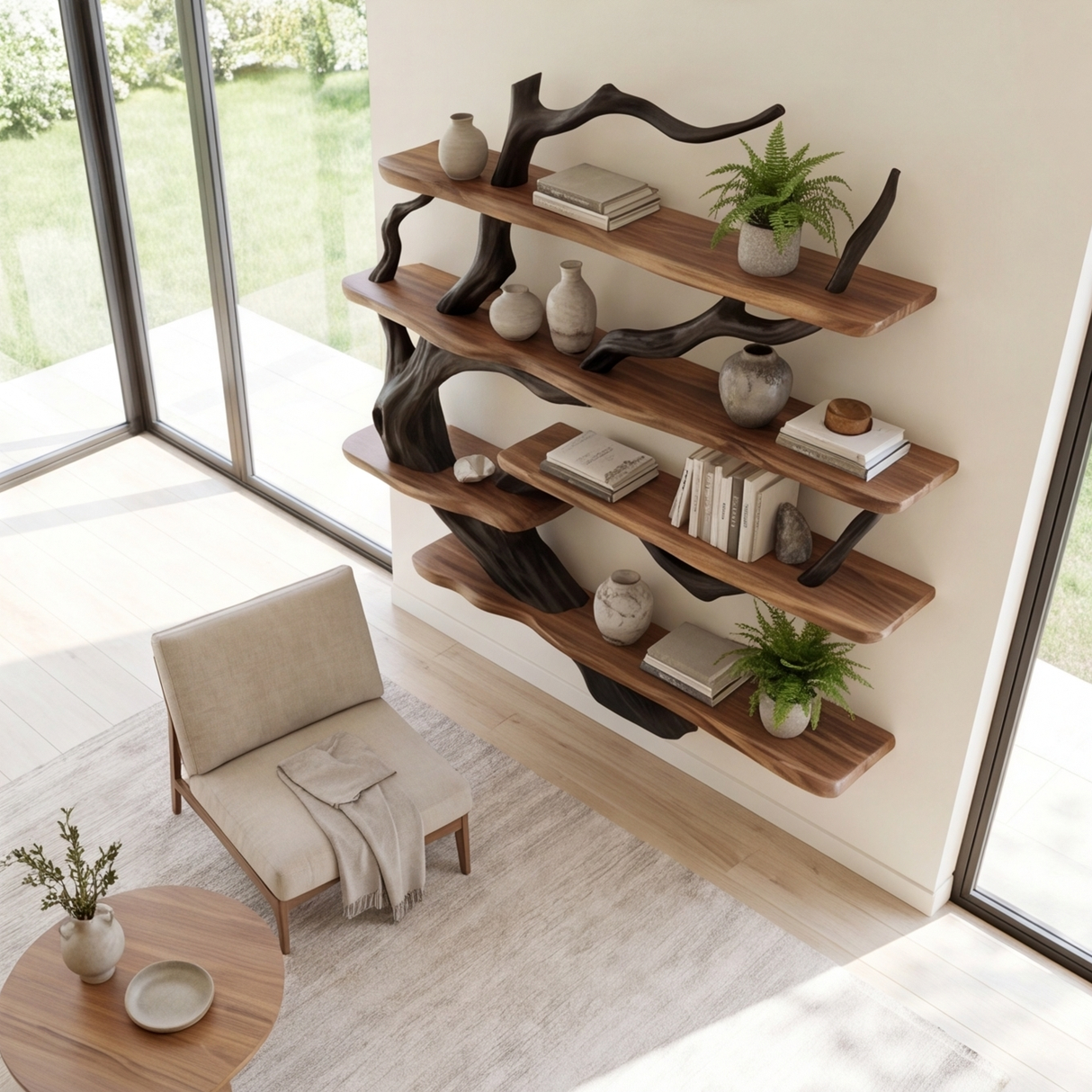 Ashgrove Handcrafted Solid Wood Floating Tree Bookshelf