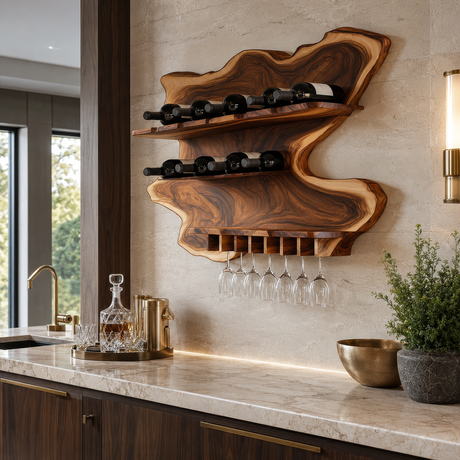 Ashgrove Live Edge Handcrafted Floating Wine Shelf SPA252672 - Timberustic Floating Wine Shelf