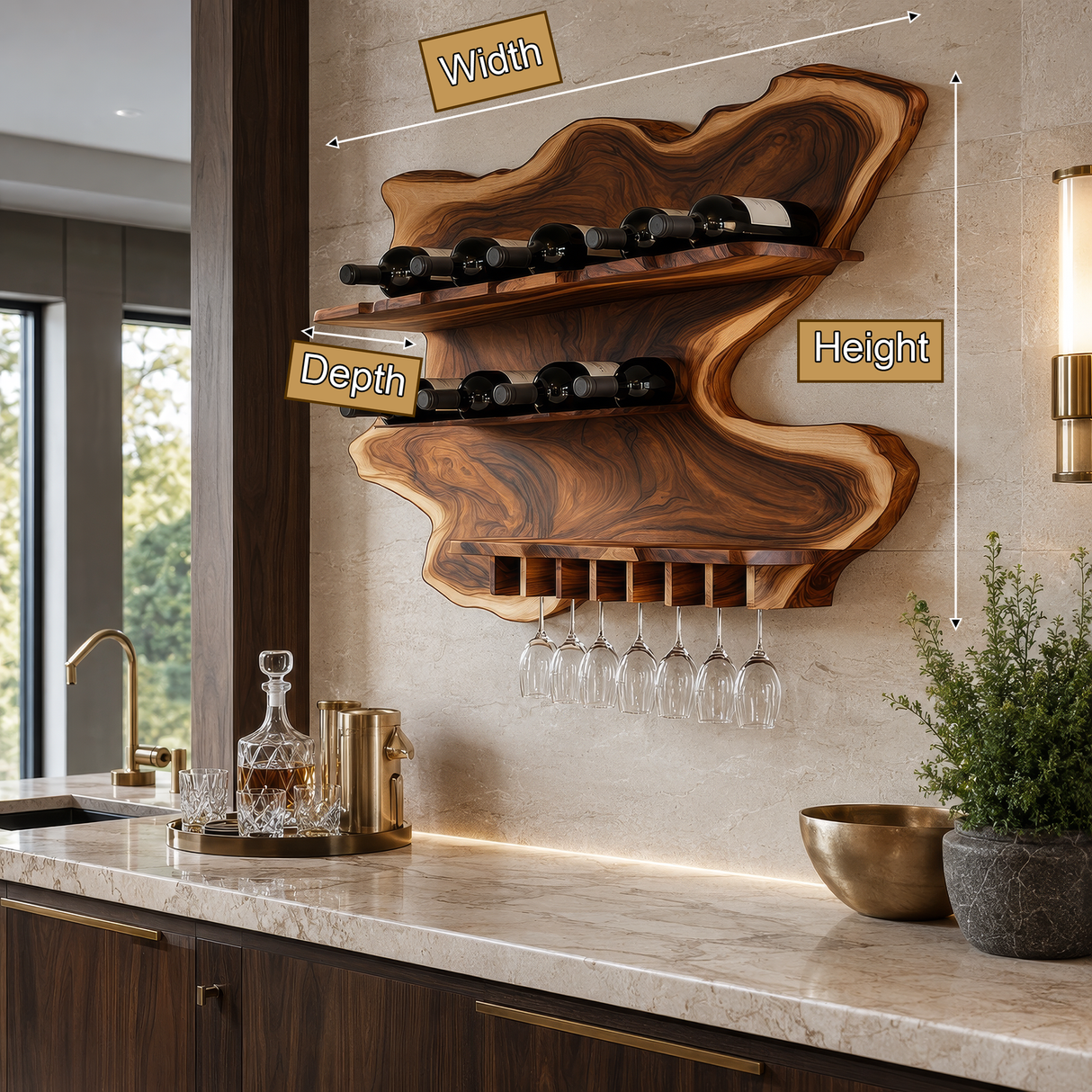 Ashgrove Live Edge Handcrafted Floating Wine Shelf SPA252672 - Timberustic Floating Wine Shelf