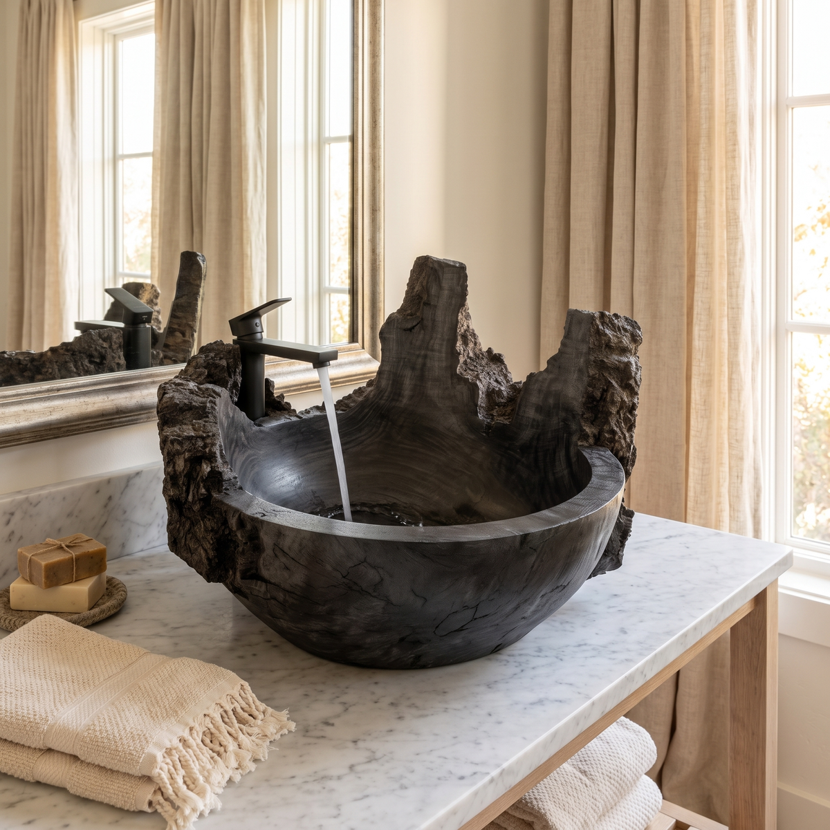 Ashmoor Handcrafted Solid Wood Natural Bark Vessel Sink Black - Timberustic Vessel Sinks