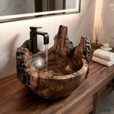 Ashmoor Handcrafted Solid Wood Natural Bark Vessel Sink Dark Walnut - Timberustic Vessel Sinks