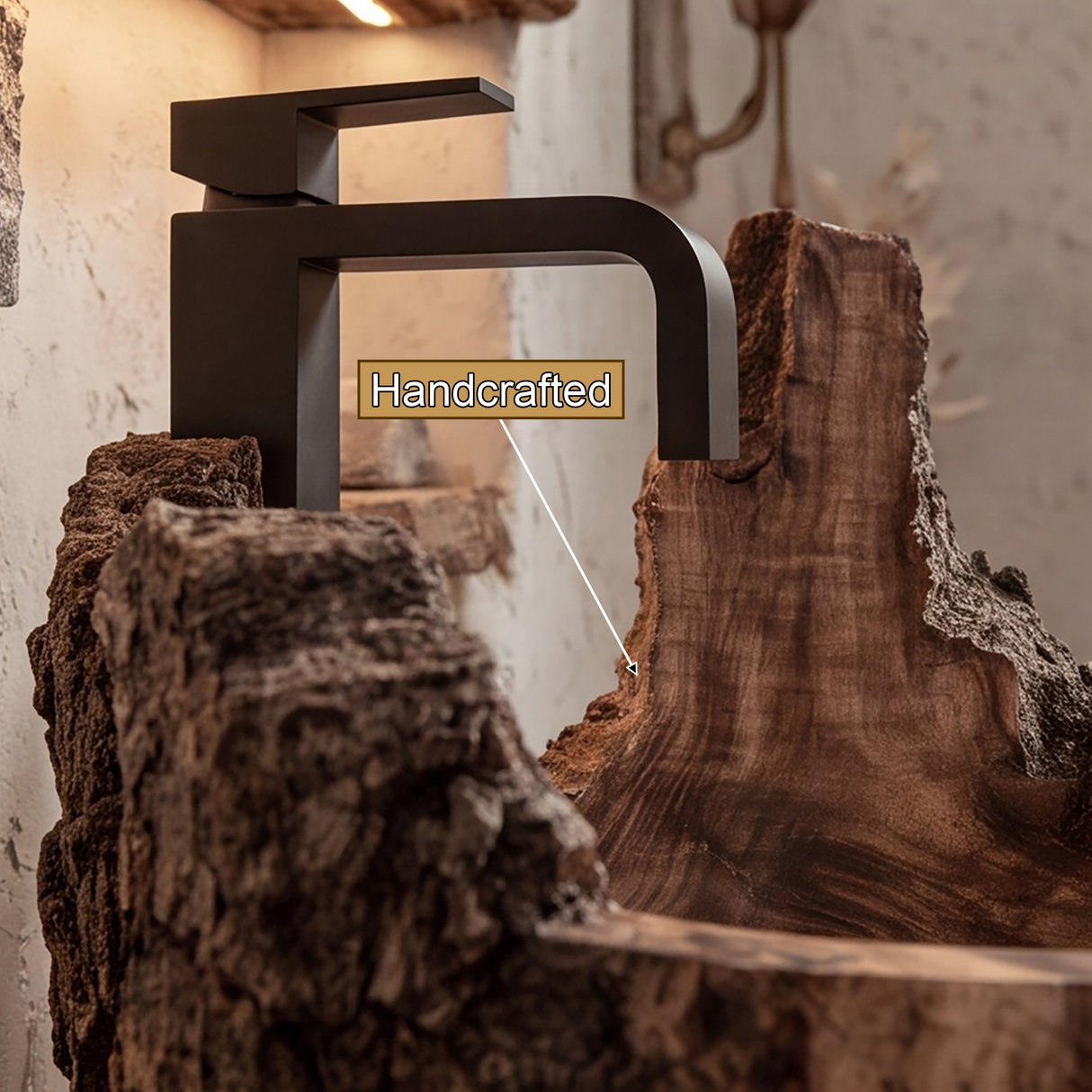 Ashmoor Handcrafted Solid Wood Natural Bark Vessel Sink