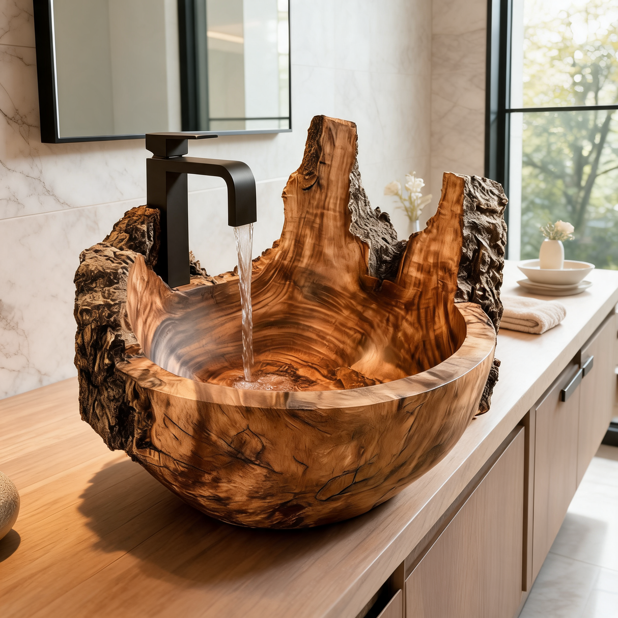 Ashmoor Handcrafted Solid Wood Natural Bark Vessel Sink Teak - Timberustic Vessel Sinks