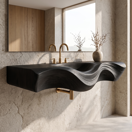 Asteron Handcrafted Solid Wood Floating Bathroom Vanity with Integrated Sink Black - Timberustic Floating Bathroom Vanity with Integrated Sink