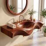 Asteron Handcrafted Solid Wood Floating Bathroom Vanity with Integrated Sink