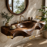 Asteron Handcrafted Solid Wood Floating Bathroom Vanity with Integrated Sink - Timberustic Floating Bathroom Vanity with Integrated Sink