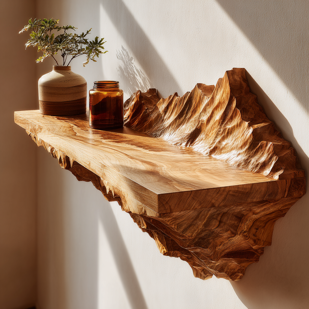 Atlas Crest Solid Wood Mountain Floating Shelf - Timberustic Floating Shelf