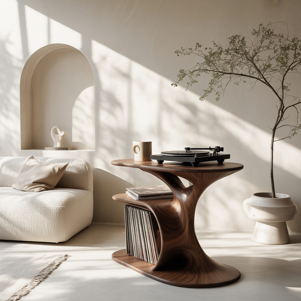 Audelle Fluid Form Solid Wood Record Player Stand