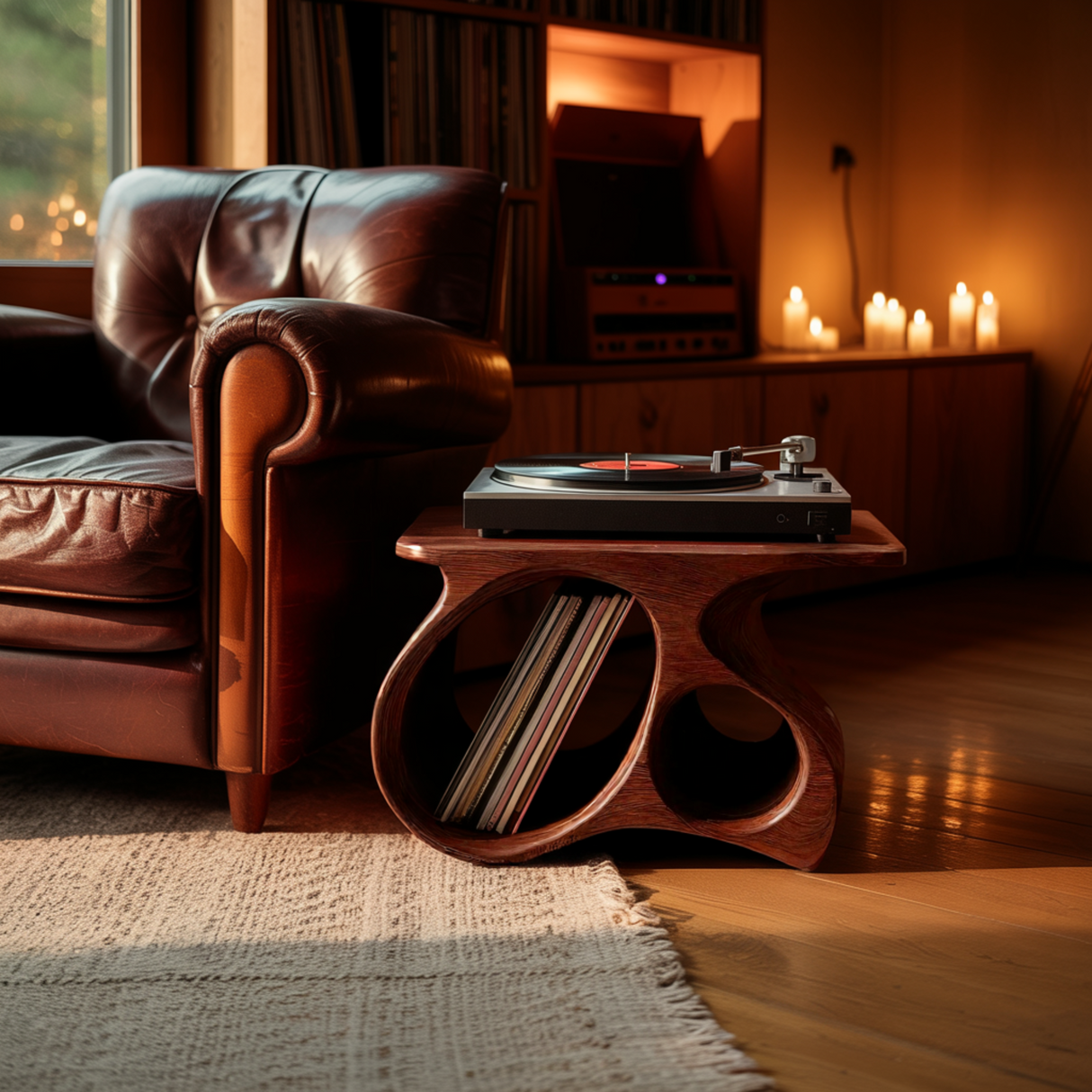 Auraline Organic Sculpted Record Player Stand With Storage