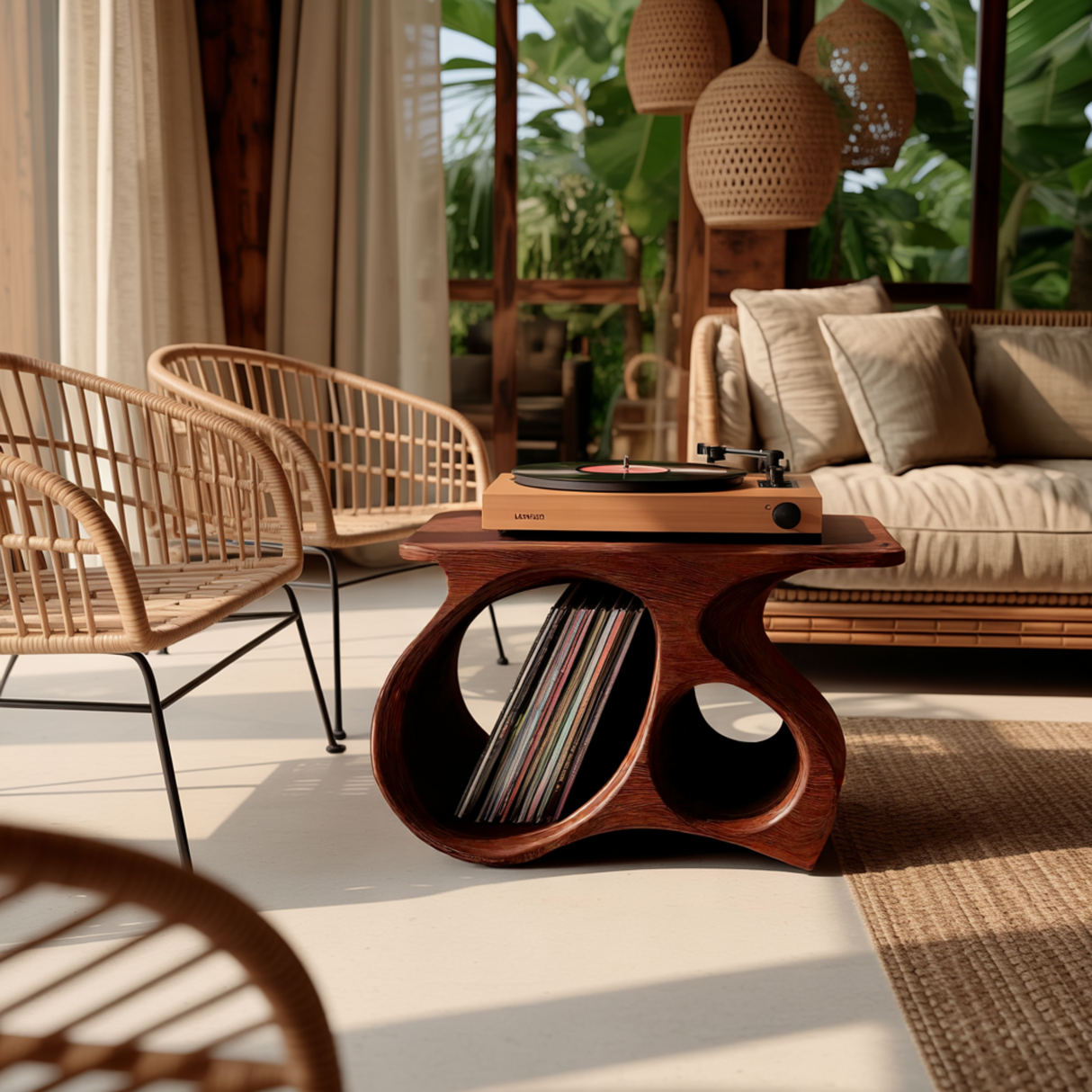 Auraline Organic Sculpted Record Player Stand With Storage