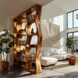 Auralis Sculpted Solid Wood Divider Bookshelf - Timberustic Divider Bookshelf