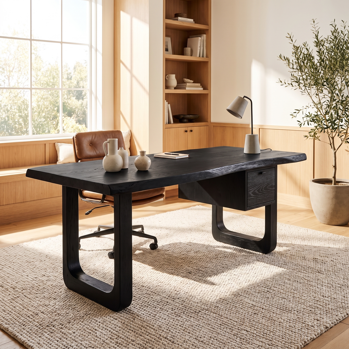 Auralith Handcrafted Live Edge Solid Wood Desk with Drawers Black - Timberustic Desk With Drawers