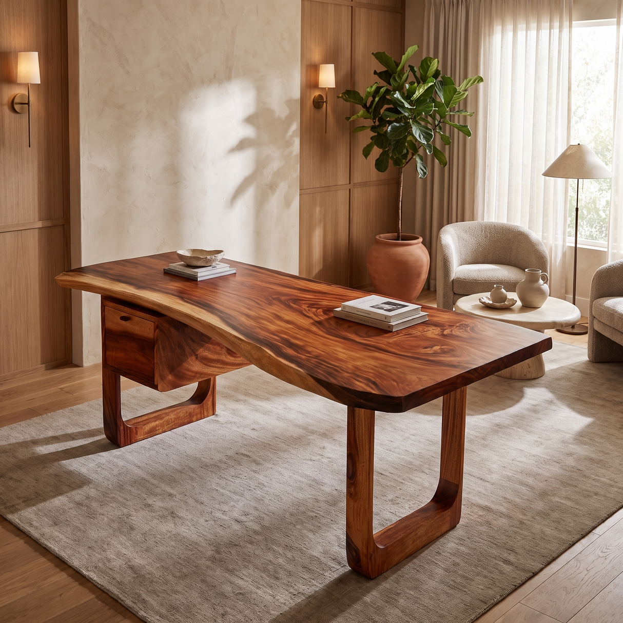 Auralith Handcrafted Live Edge Solid Wood Desk with Drawers Mahogany - Timberustic Desk With Drawers