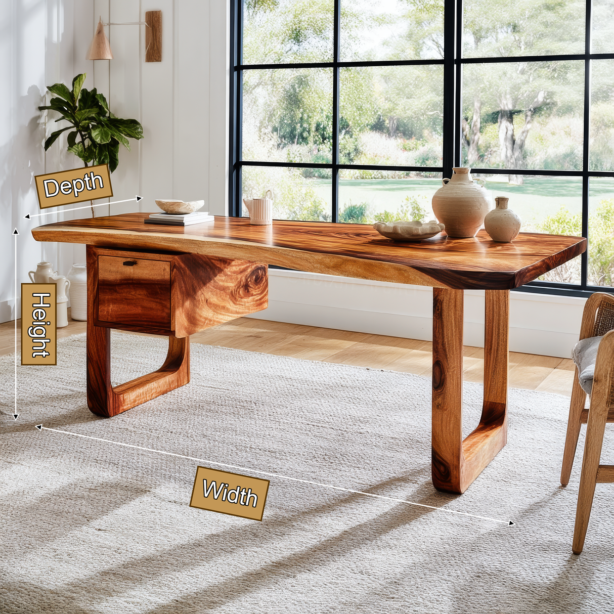 Auralith Handcrafted Live Edge Solid Wood Desk with Drawers - Timberustic Desk With Drawers