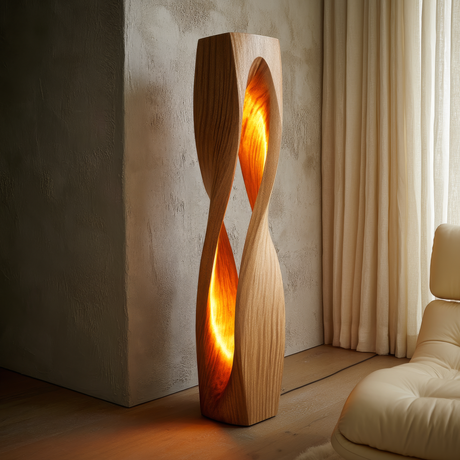 Auralith Sculpted Twisted Integrated LED Wood Floor Lamp - Timberustic Floor Lamp
