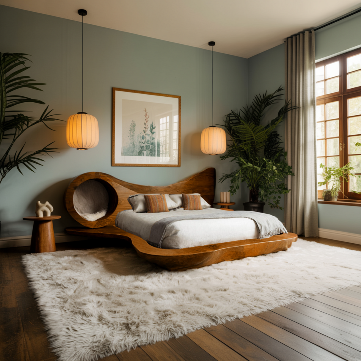 Auraloop Circle Sculpted Solid Wood Headboard and Bed Frame