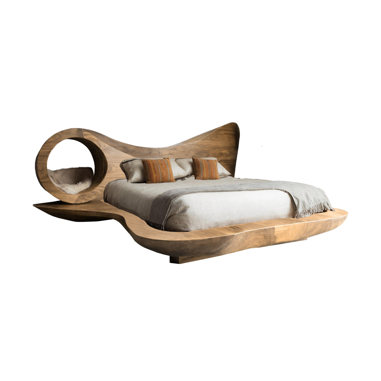 Auraloop Circle Sculpted Solid Wood Headboard and Bed Frame