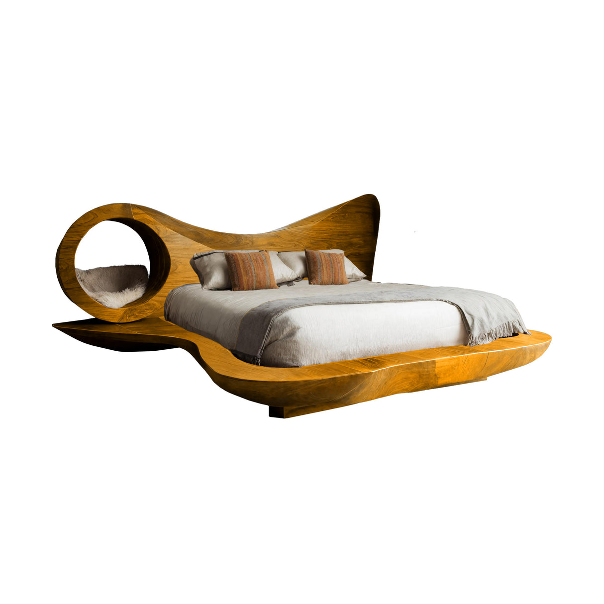 Auraloop Circle Sculpted Solid Wood Headboard and Bed Frame