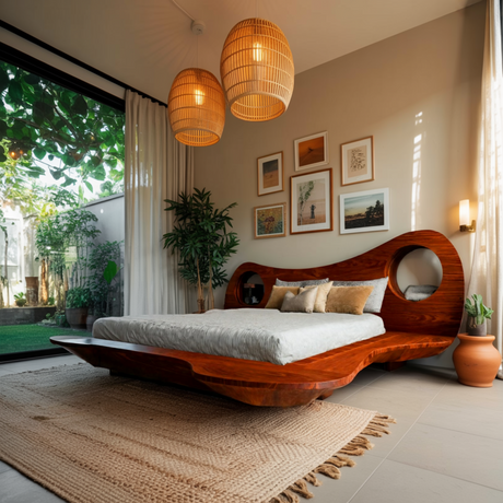 Auraloop Sculpted Solid Wood Headboard and Bed Frame