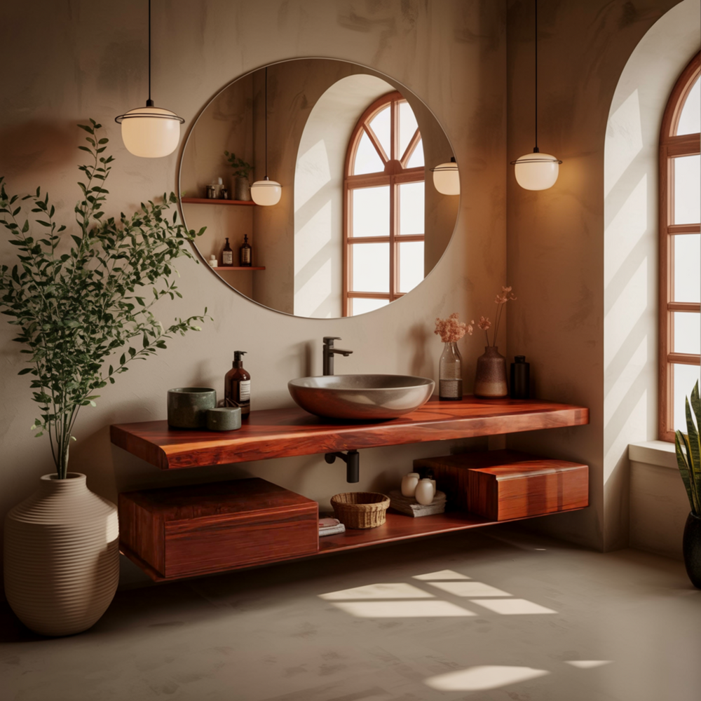 Undulating Wave Pattern Vanity Aurea Flow II Floating Bathroom Vanity – Organic Modern Solid Wood ...