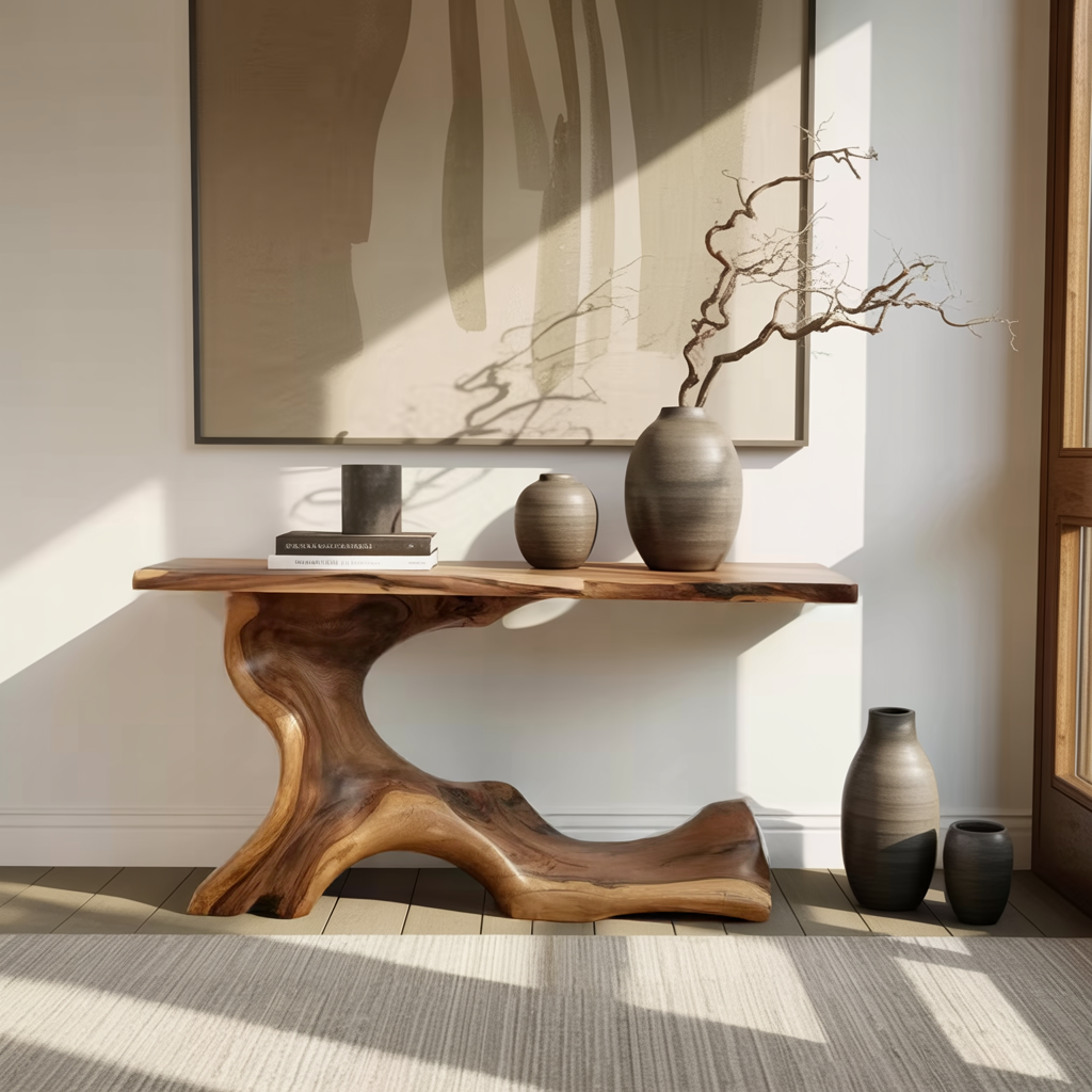 Aurea Flow Sculptural Solid Wood Console Table