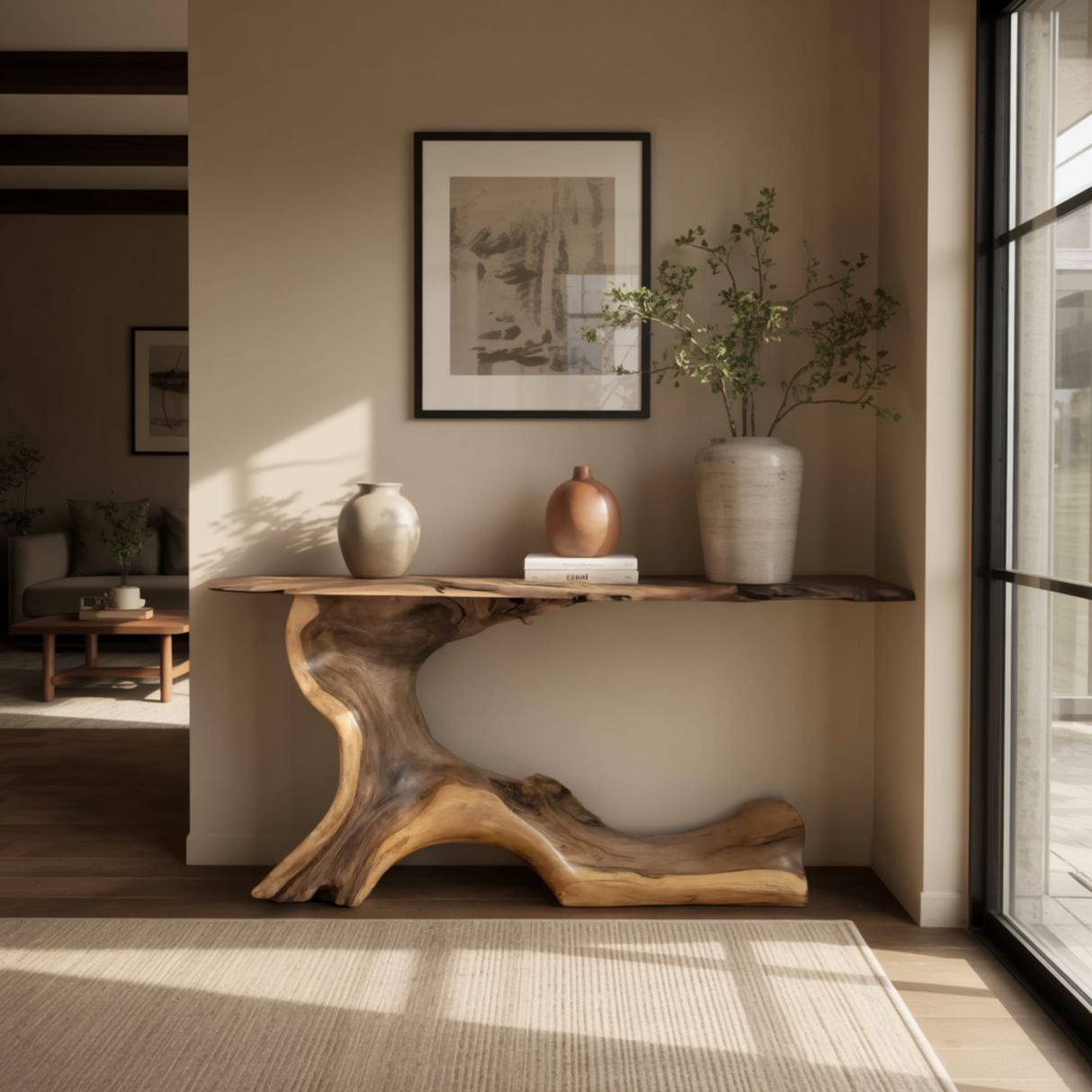 Aurea Flow Sculptural Solid Wood Console Table