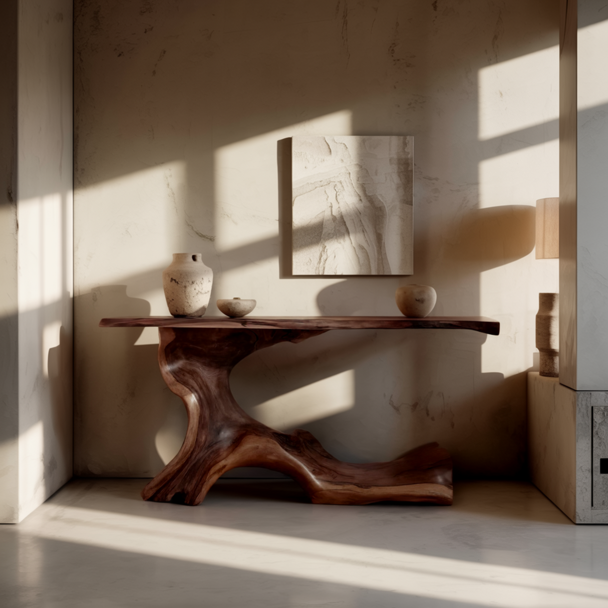 Aurea Flow Sculptural Solid Wood Console Table