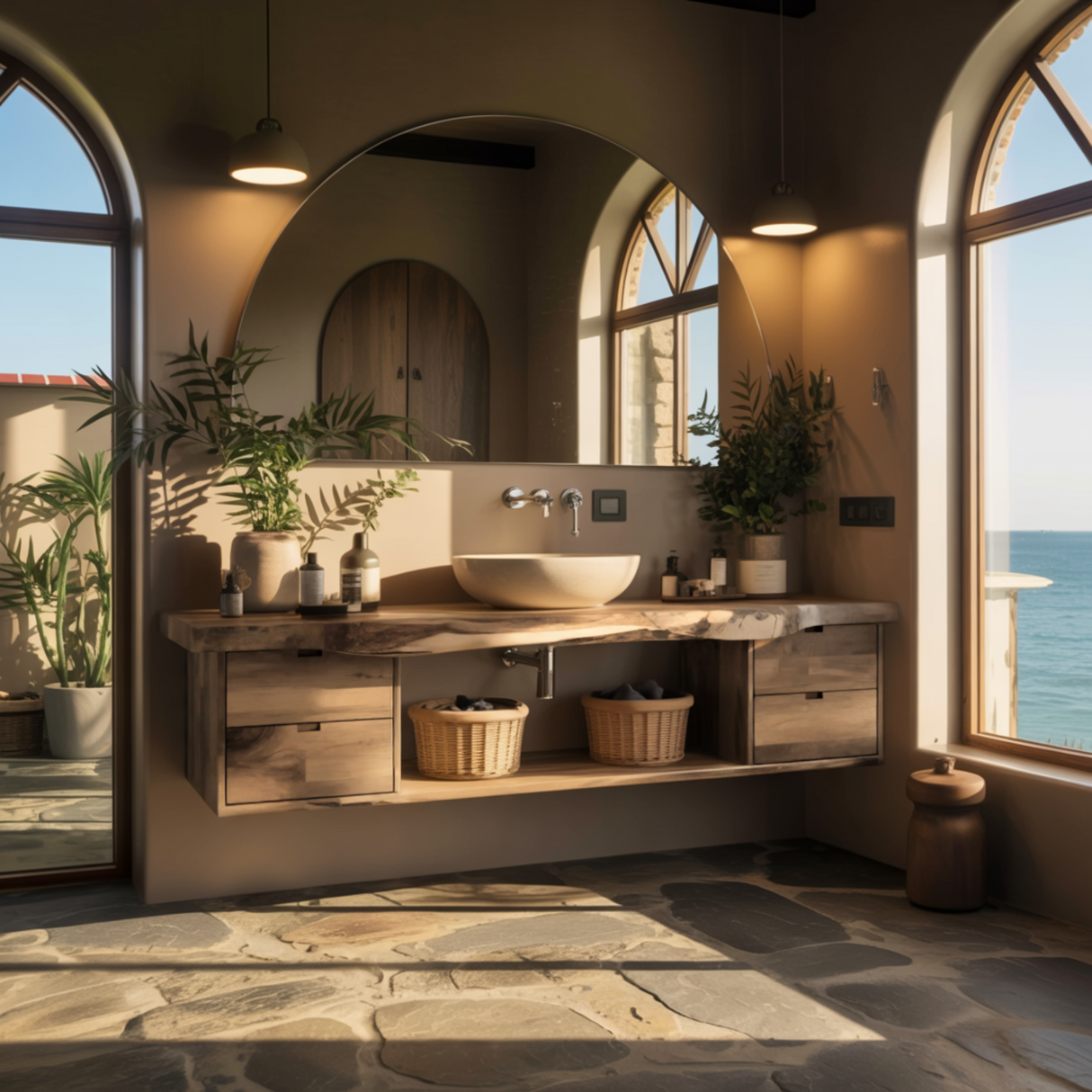 Aurea Flow Solid Wood Floating Bathroom Vanity with Drawers