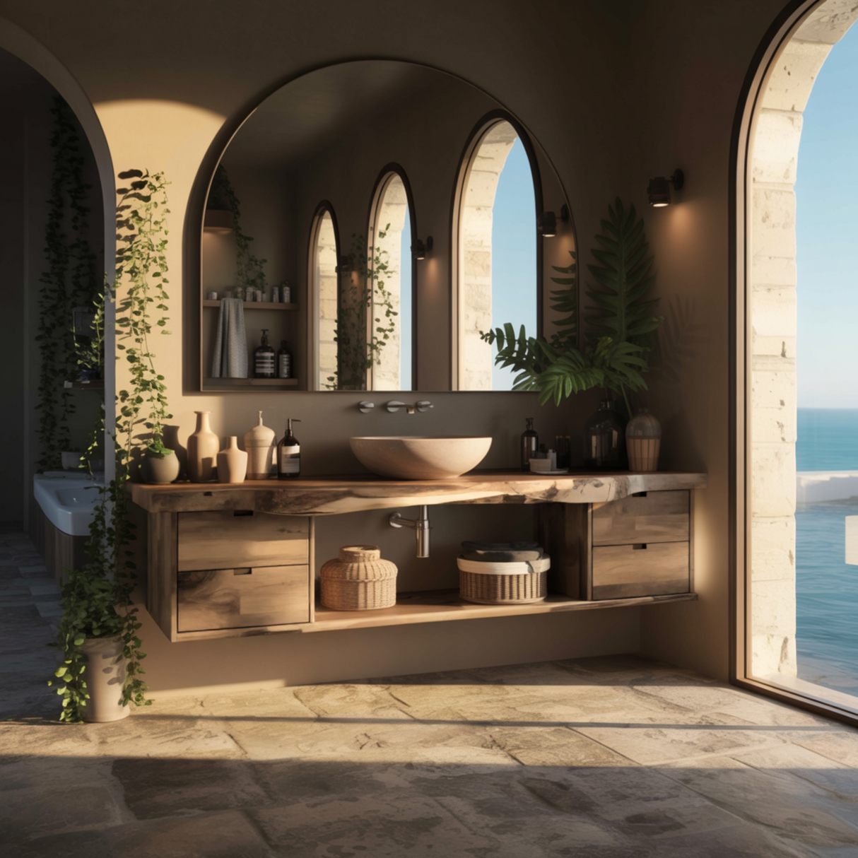 Aurea Flow Solid Wood Floating Bathroom Vanity with Drawers