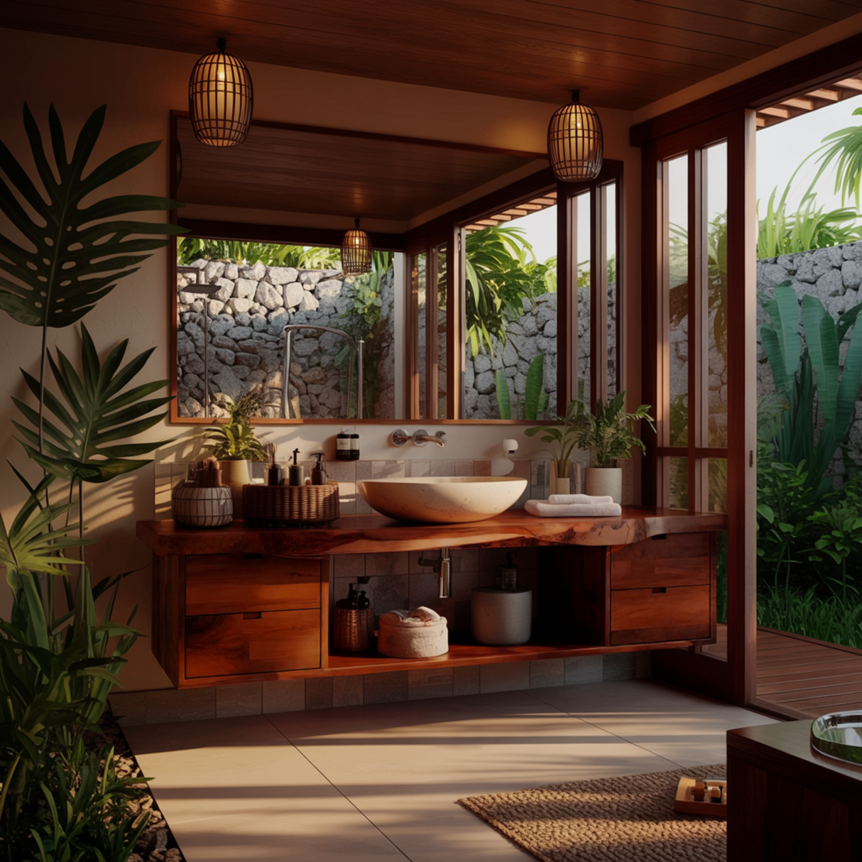 Aurea Flow Solid Wood Floating Bathroom Vanity with Drawers