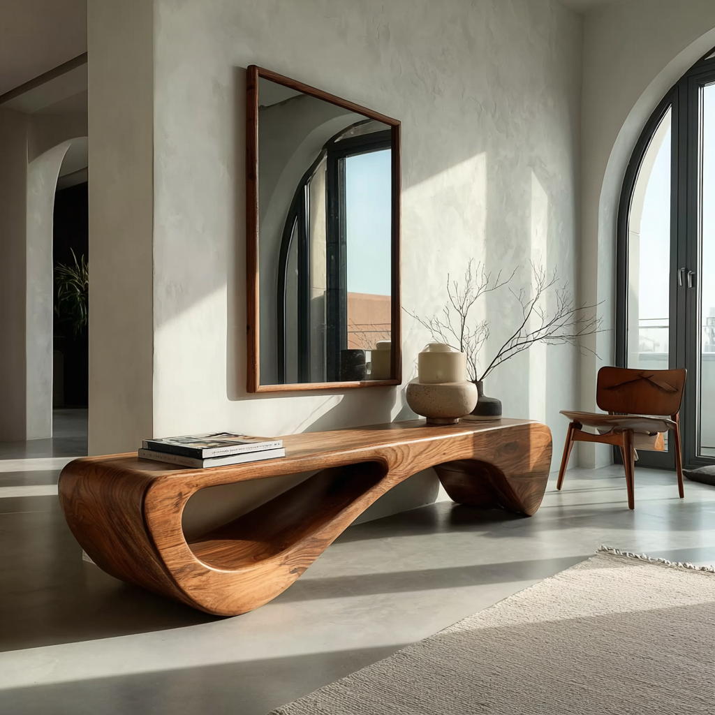 Aurea Loop Sculptural Solid Wood Indoor Bench - Timberustic Bench