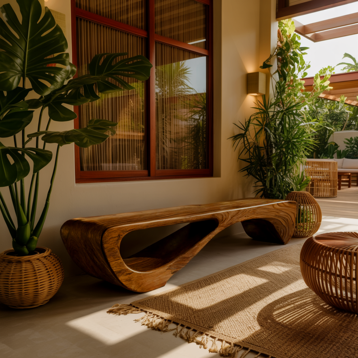 Aurea Loop Sculptural Solid Wood Indoor Bench - Timberustic Bench