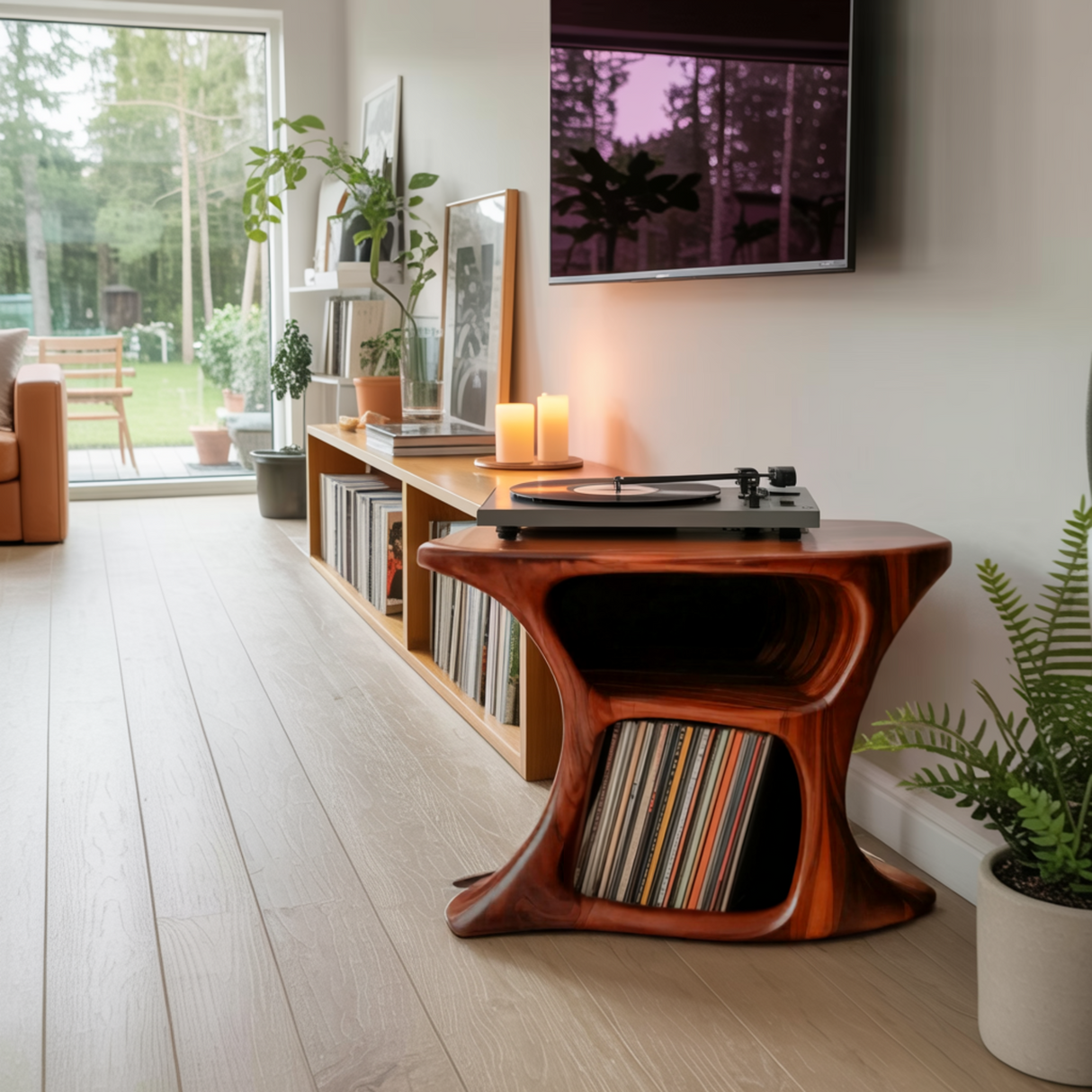 Aurea Loop Sculptural Solid Wood Record Player Stand