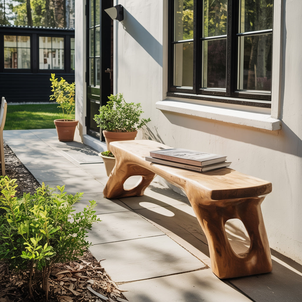 Aurea Organic Modern Solid Wood Bench | Sculptural Live Edge Seating ...