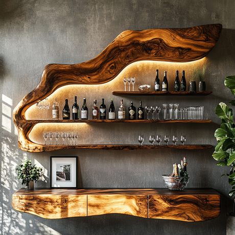 Aurel Sculpted Solid Wood Wine Display Shelf - Timberustic Wine Display Shelf